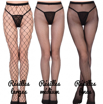 Collants résilles noirs résille fine médium ou large